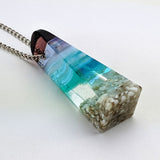 3D Aquascape Mini Tower Pendant, Dichroic Ocean Beach Necklace