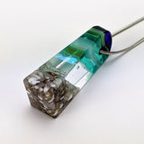 3D Aquascape Mini Tower Pendant, Aqua Turquoise Dichroic Ocean Beach Necklace