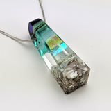 3D Aquascape Mini Tower Pendant, Aqua Turquoise Dichroic Ocean Beach Necklace