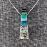 3D Aquascape Mini Tower Pendant, Aqua Turquoise Dichroic Ocean Beach Necklace