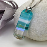 Light Sky Blue Shimmer Fused Dichroic Glass Aquascape Necklace