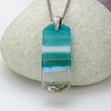 Light Sky Blue Shimmer Fused Dichroic Glass Aquascape Necklace