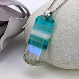 Light Sky Blue Shimmer Fused Dichroic Glass Aquascape Necklace