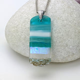 Light Sky Blue Shimmer Fused Dichroic Glass Aquascape Necklace