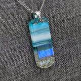 Light Sky Blue Shimmer Fused Dichroic Glass Aquascape Necklace