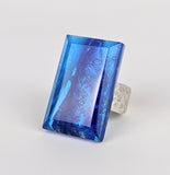 Deep Sapphire Blue Faceted Statement Ring, Fused Glass Jewel Cocktail Ring