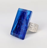 Deep Sapphire Blue Faceted Statement Ring, Fused Glass Jewel Cocktail Ring