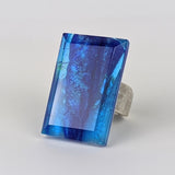 Deep Sapphire Blue Faceted Statement Ring, Fused Glass Jewel Cocktail Ring