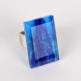 Deep Sapphire Blue Faceted Statement Ring, Fused Glass Jewel Cocktail Ring