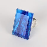 Deep Sapphire Blue Faceted Statement Ring, Fused Glass Jewel Cocktail Ring