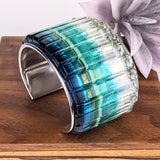 Ocean Blue Cuff Statement Bracelet, X-Large Fused Dichroic Glass Handmade Art Fashion Jewelry