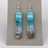 Light Sky Blue Shimmer Fused Dichroic Glass Aquascape Dangle Earrings