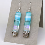 Light Sky Blue Shimmer Fused Dichroic Glass Aquascape Dangle Earrings