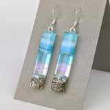 Light Sky Blue Shimmer Fused Dichroic Glass Aquascape Dangle Earrings