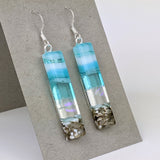 Light Sky Blue Shimmer Fused Dichroic Glass Aquascape Dangle Earrings