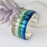 Ocean Blue Cuff Statement Bracelet, Large Fused Dichroic Glass Handmade Art Fashion Jewelry