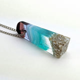 3D Aquascape Mini Tower Pendant, Dichroic Ocean Beach Necklace