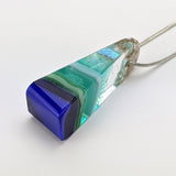3D Aquascape Mini Tower Pendant, Aqua Turquoise Dichroic Ocean Beach Necklace