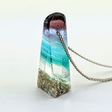 3D Aquascape Mini Tower Pendant, Dichroic Ocean Beach Necklace