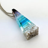 3D Aquascape Mini Tower Pendant, Dichroic Ocean Beach Necklace