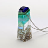 3D Aquascape Mini Tower Pendant, Aqua Turquoise Dichroic Ocean Beach Necklace