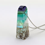 3D Aquascape Mini Tower Pendant, Aqua Turquoise Dichroic Ocean Beach Necklace