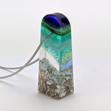 3D Aquascape Mini Tower Pendant, Aqua Turquoise Dichroic Ocean Beach Necklace