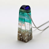 3D Aquascape Mini Tower Pendant, Aqua Turquoise Dichroic Ocean Beach Necklace
