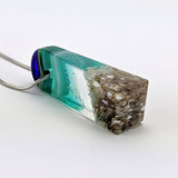 3D Aquascape Mini Tower Pendant, Aqua Turquoise Dichroic Ocean Beach Necklace