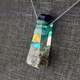 3D Aquascape Mini Tower Pendant, Aqua Turquoise Dichroic Ocean Beach Necklace