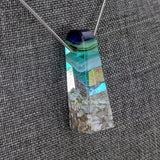 3D Aquascape Mini Tower Pendant, Aqua Turquoise Dichroic Ocean Beach Necklace