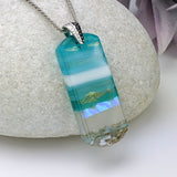 Light Sky Blue Shimmer Fused Dichroic Glass Aquascape Necklace