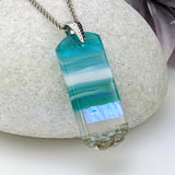 Light Sky Blue Shimmer Fused Dichroic Glass Aquascape Necklace