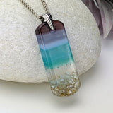 Aqua Lavender Blue Seascape, Fused Glass Ocean Beach Necklace, Dichroic Aquascape Pendant