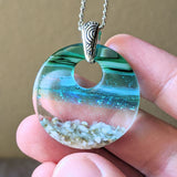 Aqua Green Standard Fused Dichroic Glass Aquascape Round Necklace