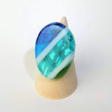 Blue Stripe Statement Ring, Cocktail Ring, Chunky Ring, Glass Ring, Big Bold Adjustable Ring