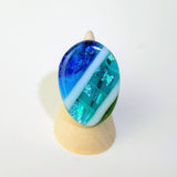 Blue Stripe Statement Ring, Cocktail Ring, Chunky Ring, Glass Ring, Big Bold Adjustable Ring
