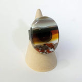 Brown And White Statement Ring, Cocktail Ring, Chunky Ring, Glass Ring, Big Bold Adjustable Ring