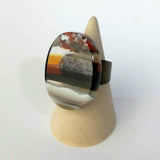Brown And White Statement Ring, Cocktail Ring, Chunky Ring, Glass Ring, Big Bold Adjustable Ring