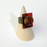 Brown And Copper Statement Ring, Cocktail Ring, Chunky Ring, Glass Ring, Big Bold Adjustable Ring
