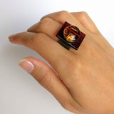 Brown And Copper Statement Ring, Cocktail Ring, Chunky Ring, Glass Ring, Big Bold Adjustable Ring