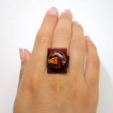 Brown And Copper Statement Ring, Cocktail Ring, Chunky Ring, Glass Ring, Big Bold Adjustable Ring