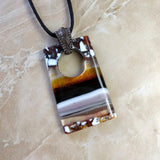 Brown Amber White Stone Sunset, Fused Glass Necklace, Fused Glass Pendant