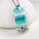 Aqua Turquoise Rectangle, Fused Glass Necklace, Fused Glass Pendant, Fused Glass Jewelry, Dichroic Glass, Glass Jewelry