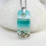 Aqua Turquoise Rectangle, Fused Glass Necklace, Fused Glass Pendant, Fused Glass Jewelry, Dichroic Glass, Glass Jewelry