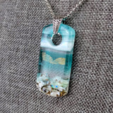 Aqua Turquoise Rectangle, Fused Glass Necklace, Fused Glass Pendant, Fused Glass Jewelry, Dichroic Glass, Glass Jewelry