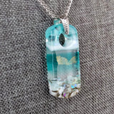 Aqua Turquoise Rectangle, Fused Glass Necklace, Fused Glass Pendant, Fused Glass Jewelry, Dichroic Glass, Glass Jewelry