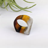 Dark Amber Gray Faceted Statement Ring, Cocktail Ring, Hand Carved Chunky Ring, Big Glass Ring