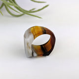 Dark Amber Gray Faceted Statement Ring, Cocktail Ring, Hand Carved Chunky Ring, Big Glass Ring