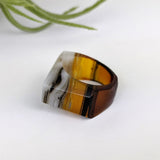 Dark Amber Gray Faceted Statement Ring, Cocktail Ring, Hand Carved Chunky Ring, Big Glass Ring